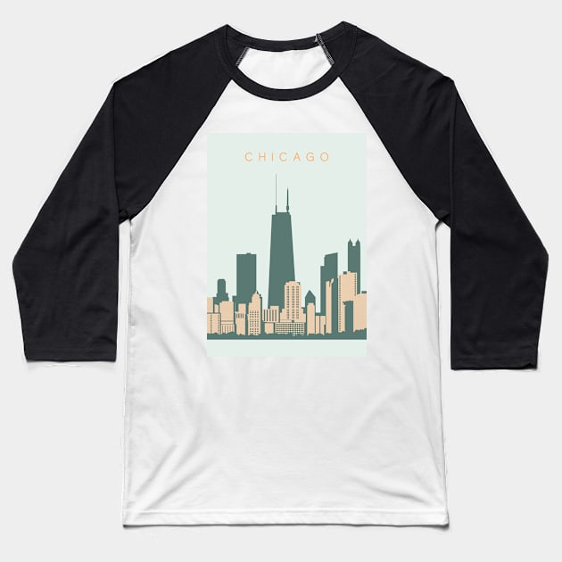 Chicago skyline Baseball T-Shirt by Zakaria Azis